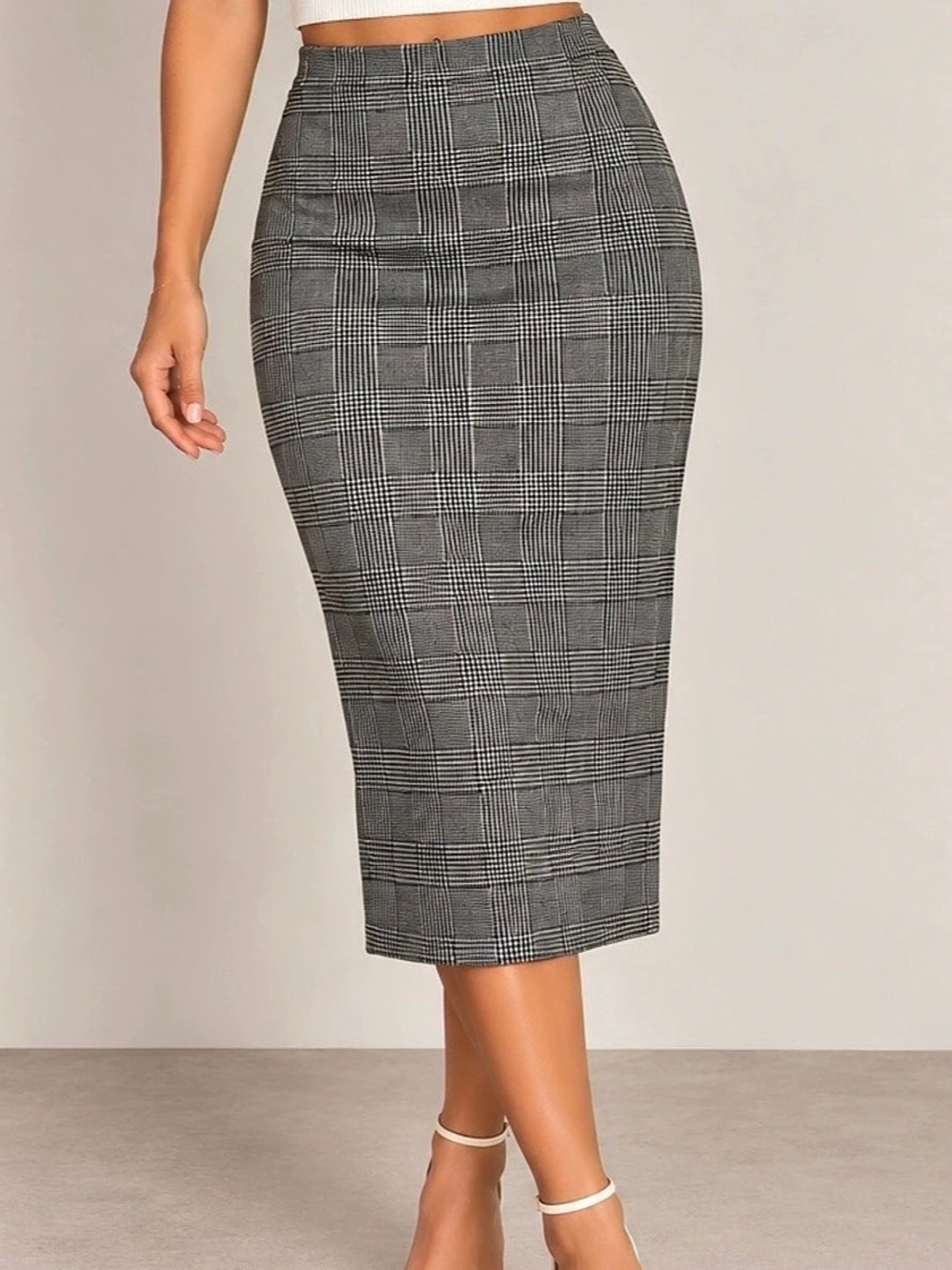 SHEIN Glen Plaid Midi Pencil Skirt Size M